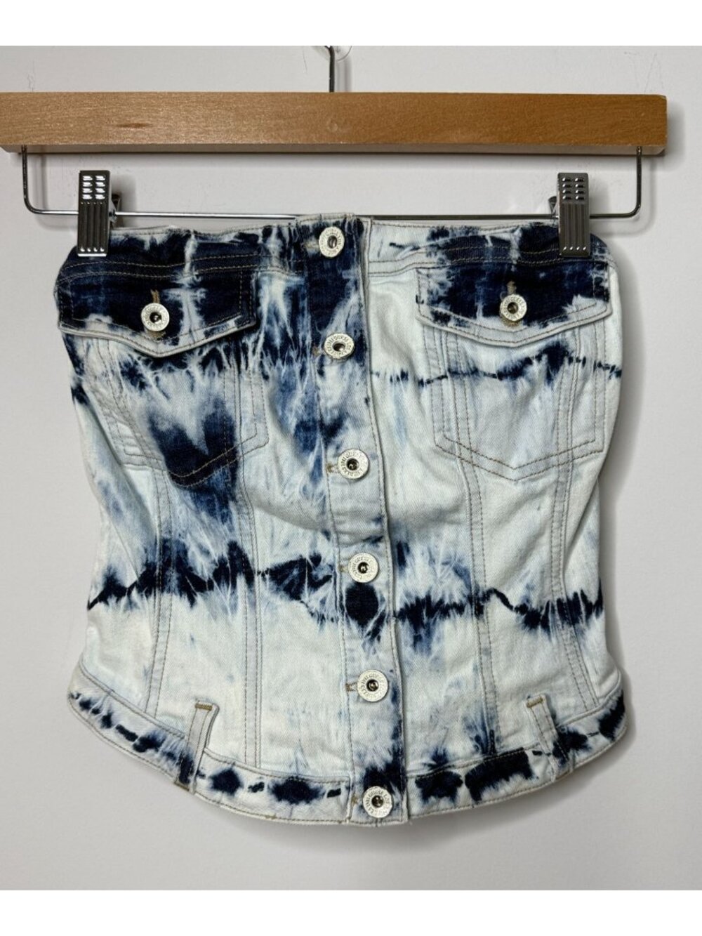 GUESS XS Acid Wash Denim Corset Bustier Top